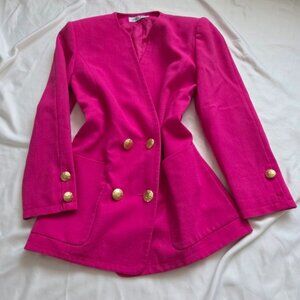 Vintage Jacques Vert 80s Pink Wool Power Blazer Size 6